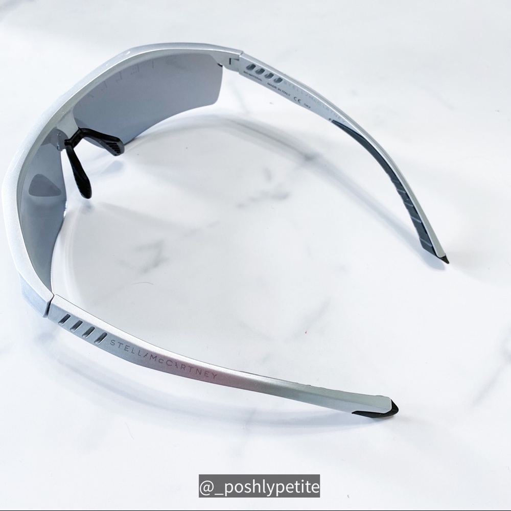 Stella McCartney sports mirror shield  metallic silver sunglasses - Picture 6 of 15